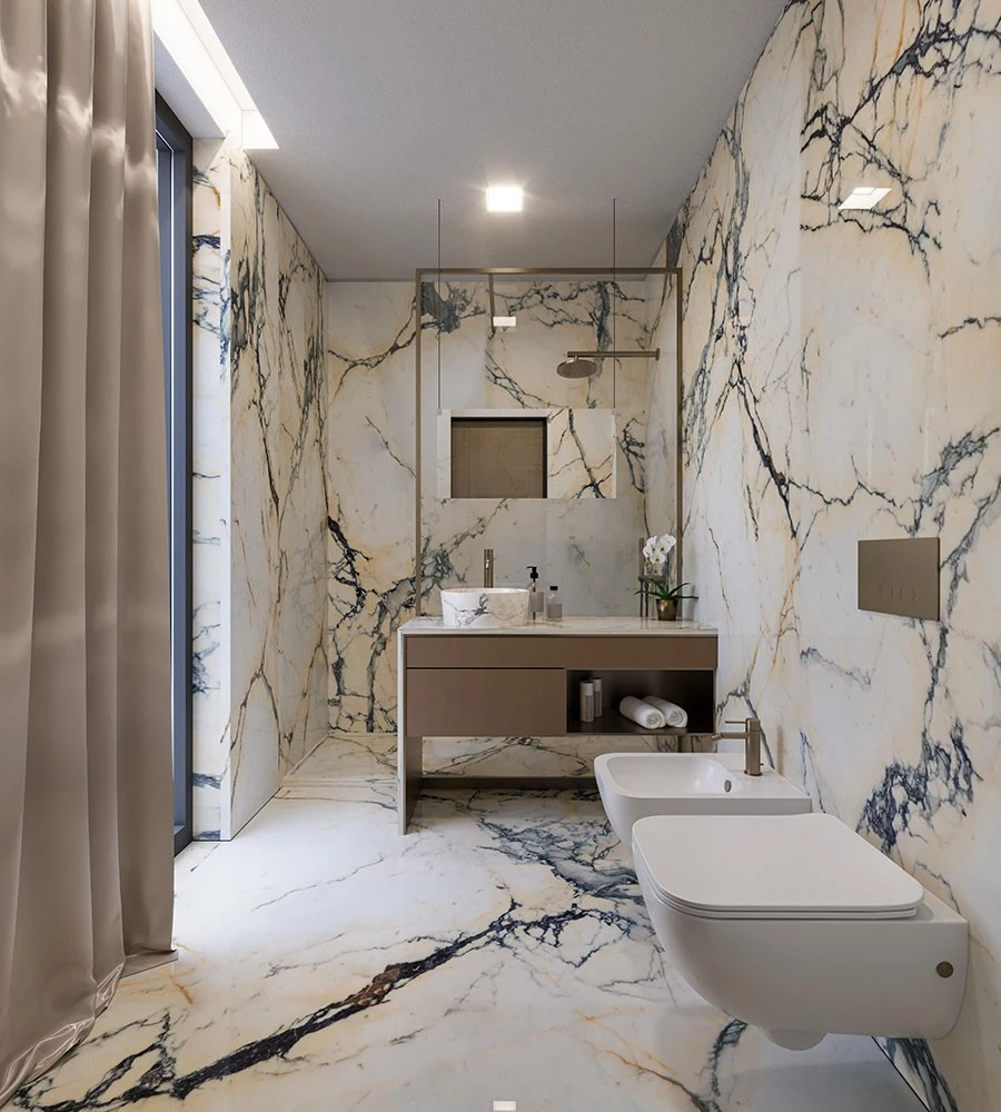 calacatta panazzo marble wall